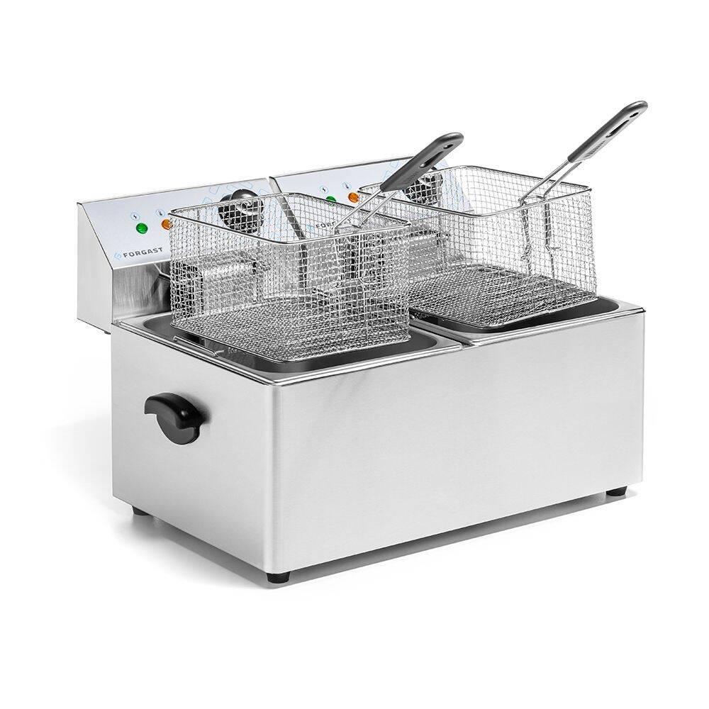Elektromos olajsütő 2 medencés 2x8 l, 2x3.2 kW, 230 V | FORGAST FG09028