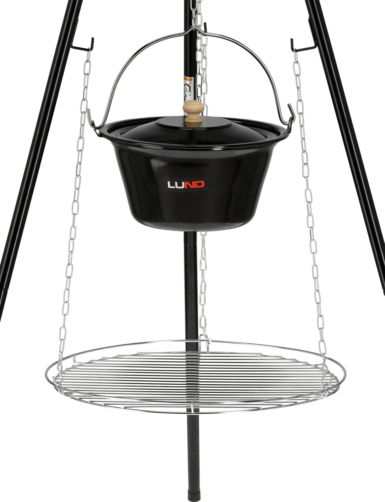 Faszén grill bográccsal, háromlábú állványon, 49 cm átmérőjű ráccsal | LUND 99933