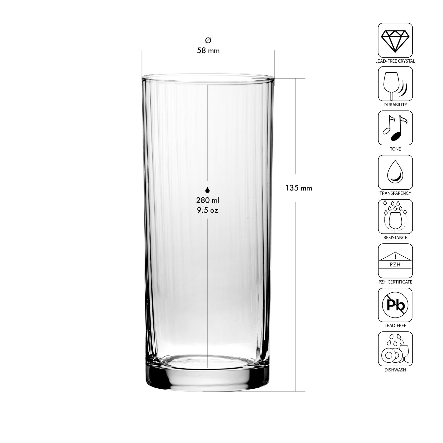 Poharak XNO HIGHBALL 280 ICE OPTIC, 280 ml, 6 darabos készlet | KROSNO GLASS F682945023508030