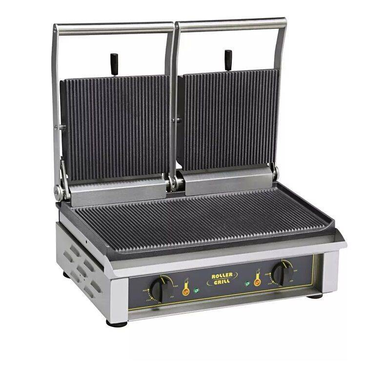 Dupla kontaktgrill, bordázott lapok, 2x2 kW, 53.5x24 cm | ROLLER GRILL MAJESTIC
