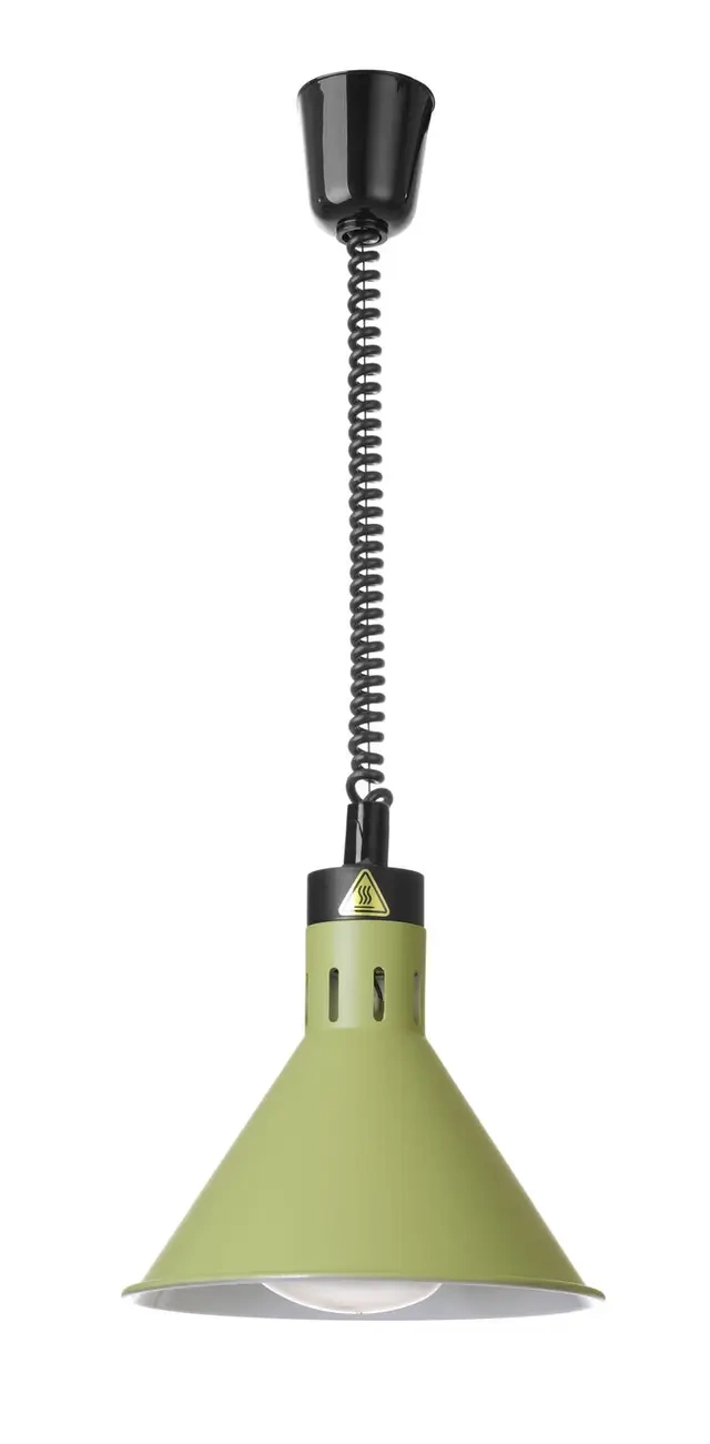 Ételek melegen tartására szolgáló függesztett lámpa, kúpos, zöld, 230V/250W | HENDI 273920