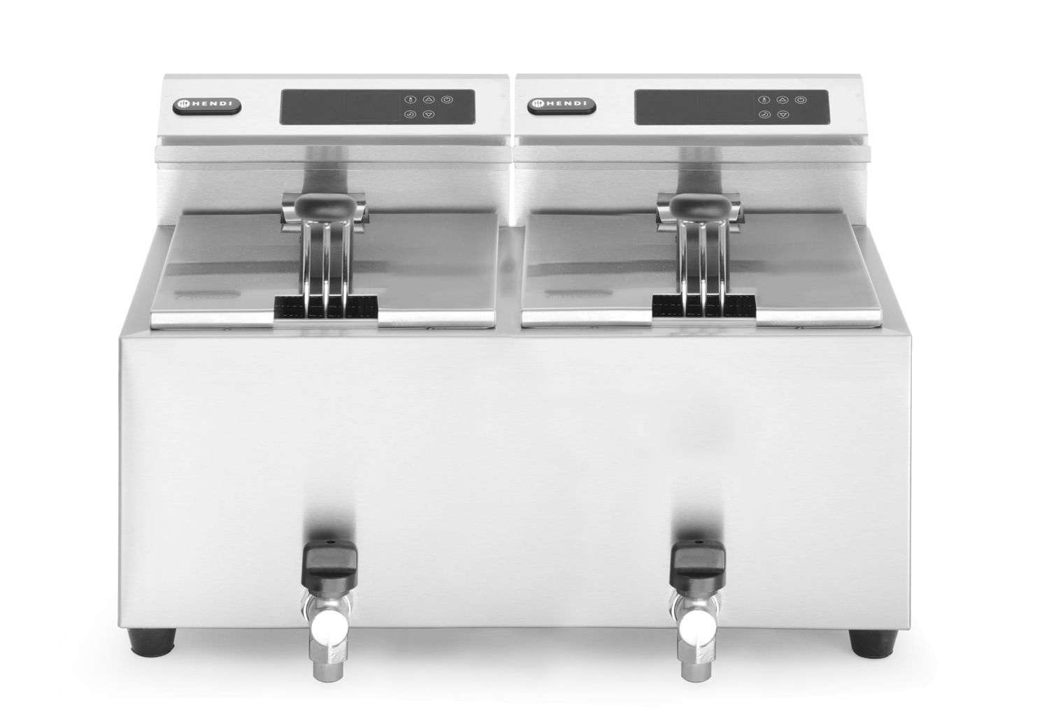 Elektromos olajsütő digitális panellel, leeresztőcsappal, 2x8 l, 2x3.5 kW | HENDI 207376