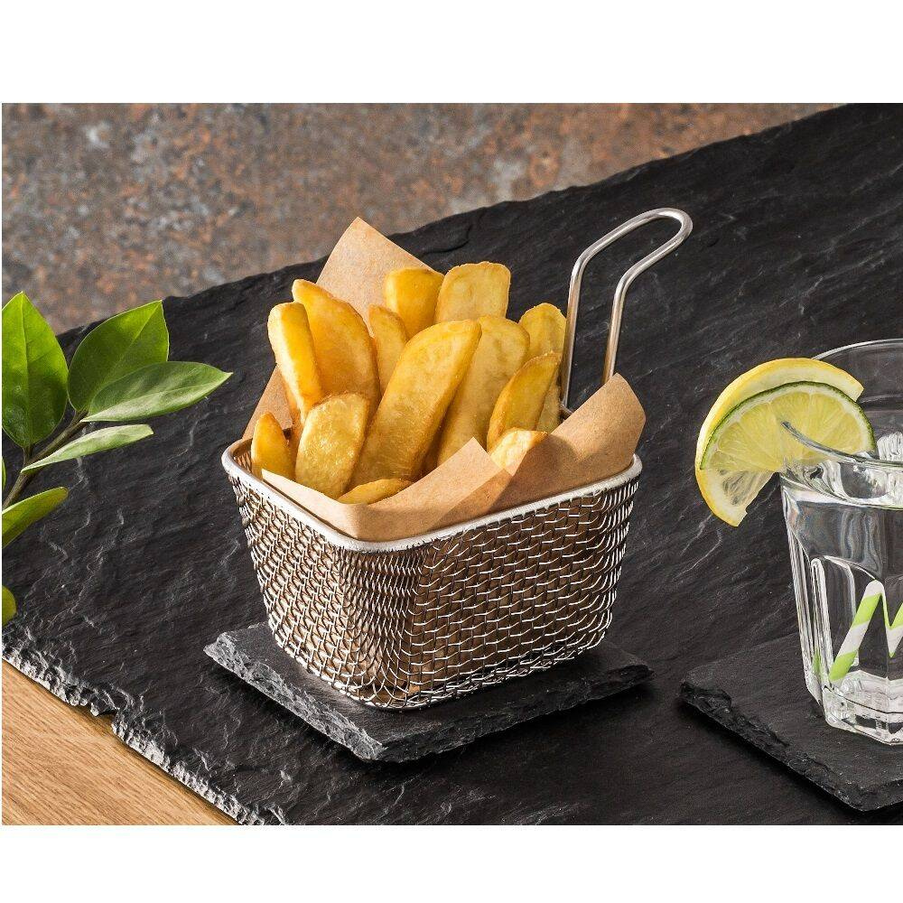 Kosár finger food ételek tálalásához, 10,5x9x6,5 cm, rozsdamentes acél | FORGAST FG11519