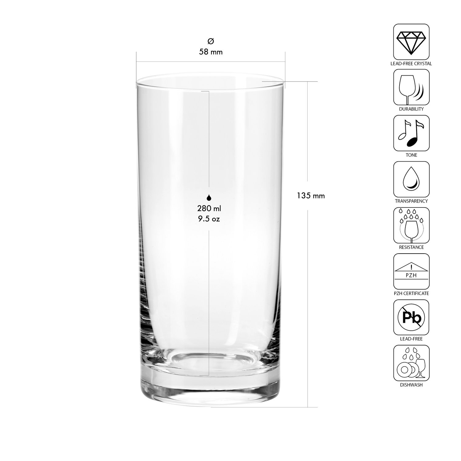Poharak XNO HIGHBALL 280 ICE, 280 ml, 6 darabos készlet | KROSNO GLASS F682945023508020