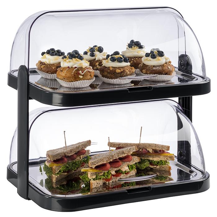 Büfé vitrin kétszintes DOPPELDECKER hűtőbetéttel, fekete, 44x32x44 cm | APS 9204
