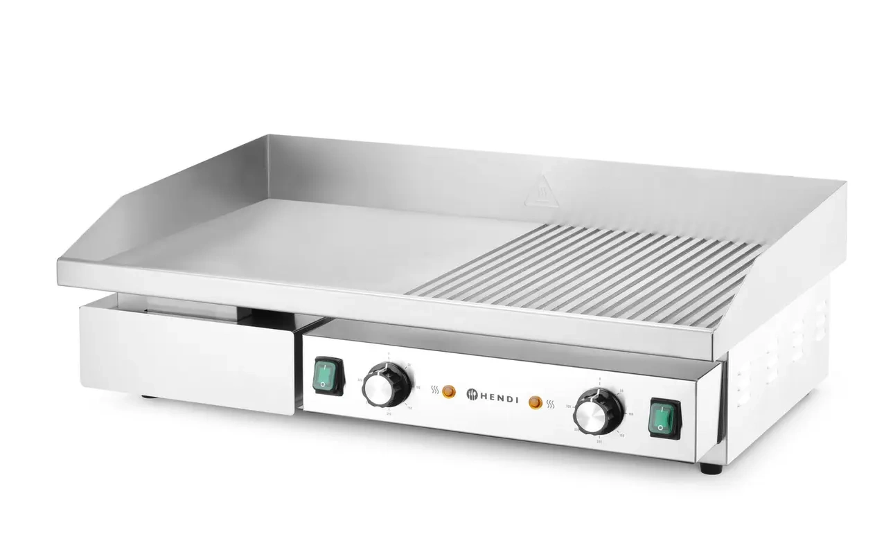 Elektromos grillezőlap Kitchen Line, 1/2 sima, 1/2 bordázott bordázott, 4,4 kW, 400 V | HENDI 154991