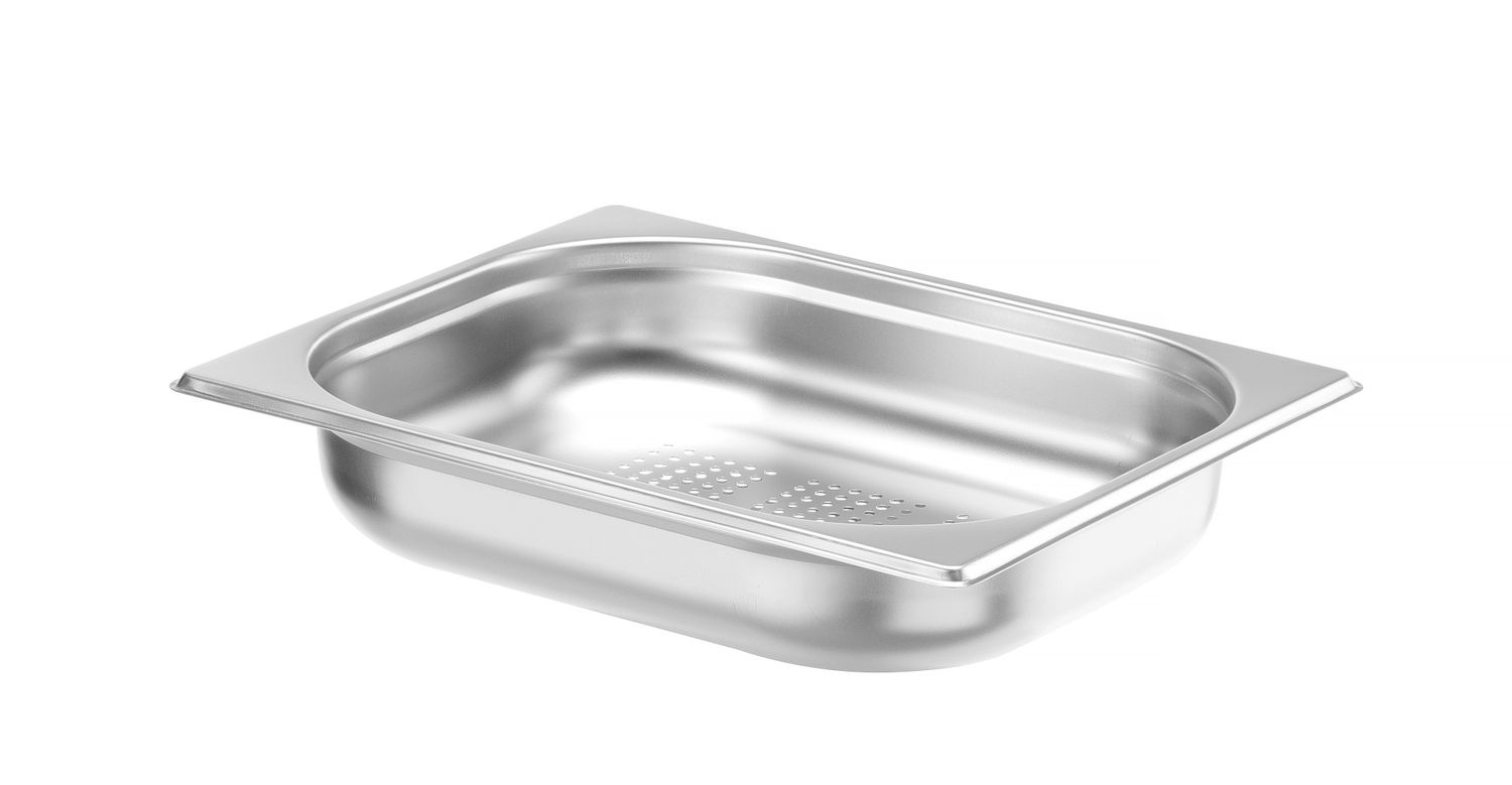 GN 1/2 tárolóedény, mélység: 6,5 cm, rozsdamentes acélból, KITCHEN LINE, perforált | HENDI 807323