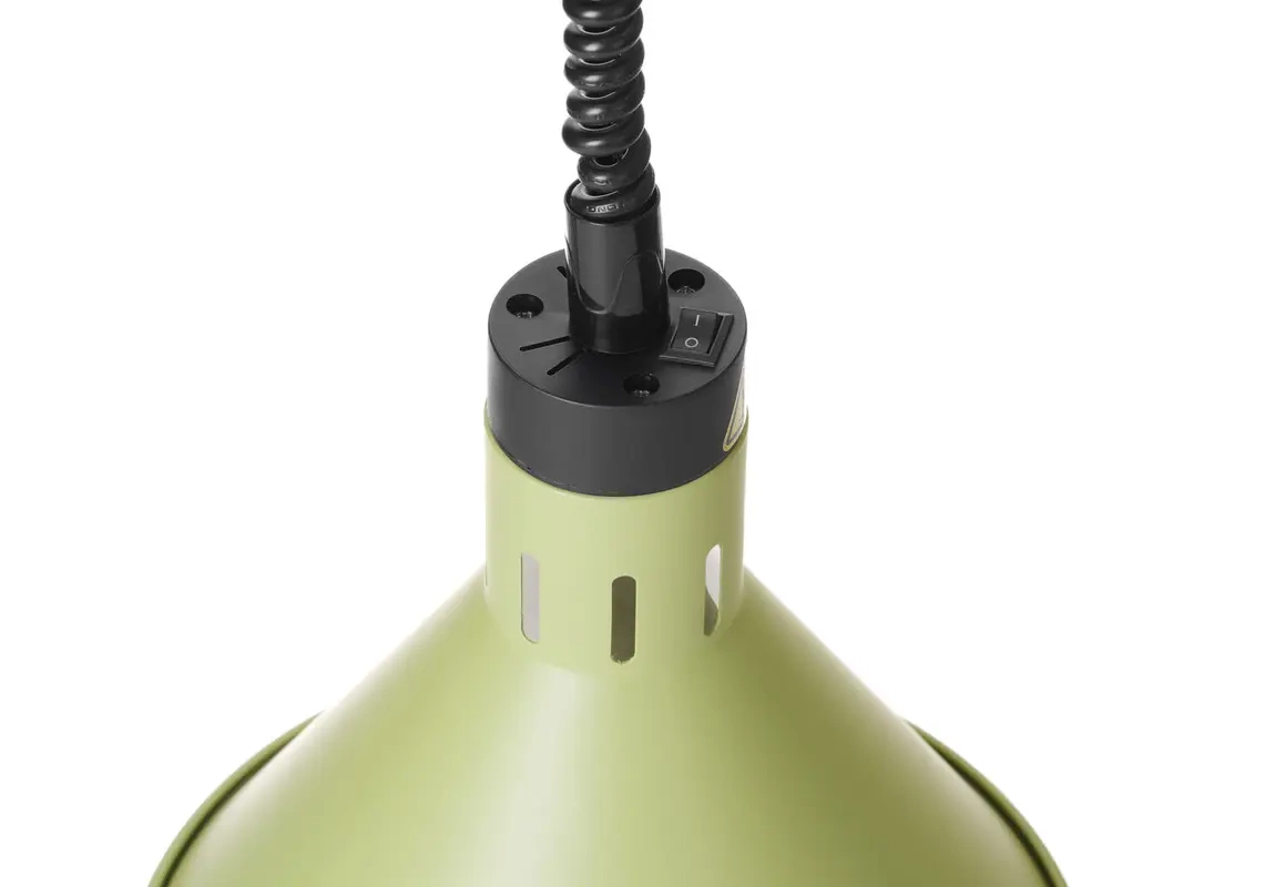 Ételek melegen tartására szolgáló függesztett lámpa, kúpos, zöld, 230V/250W | HENDI 273920