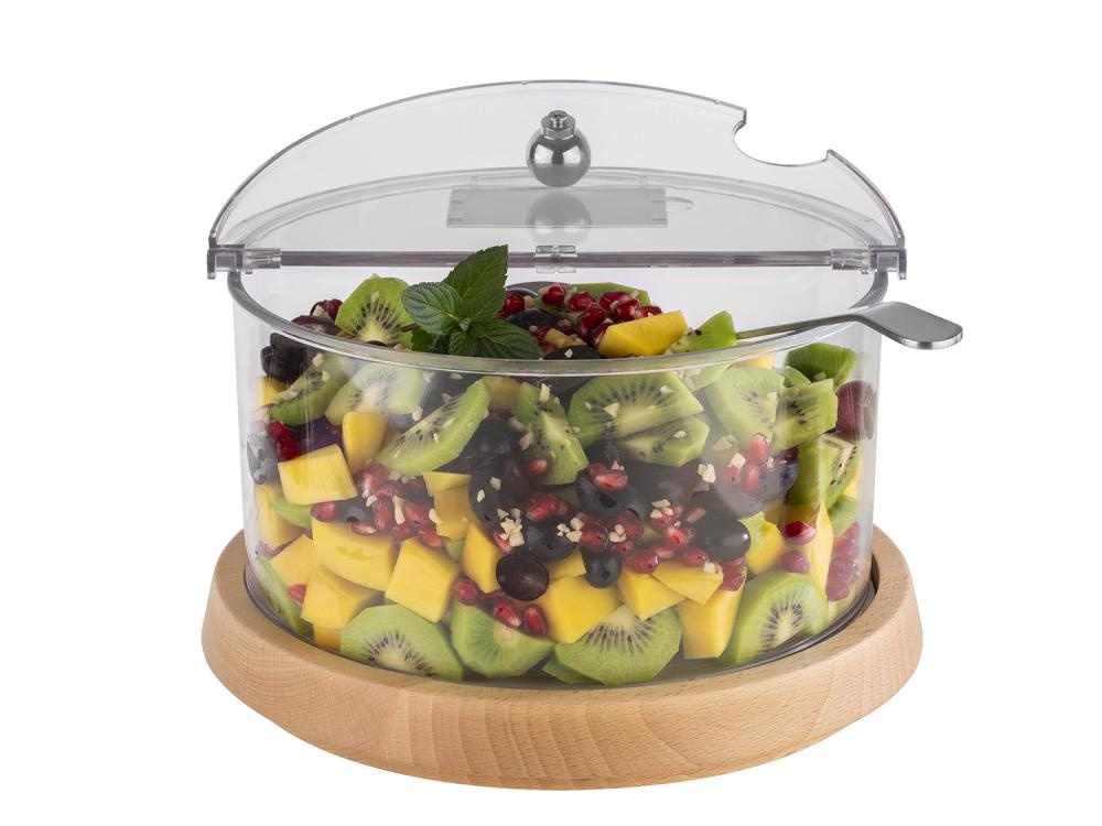 Nagy hűtőtál fa alappal TOP FRESH betéttel és fedővel, 26x19 cm | APS 11818