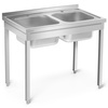 Rozsdamentes acél asztal 2 medencés mosogatóval 100x60x85 csavarozott | FORGAST FG15335