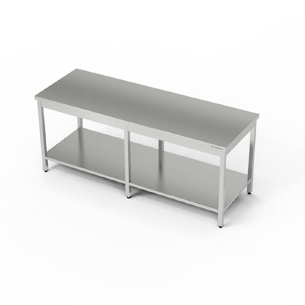 Központi rozsdamentes acél munkasztal polccal 270x80x85 cm | FORGAST