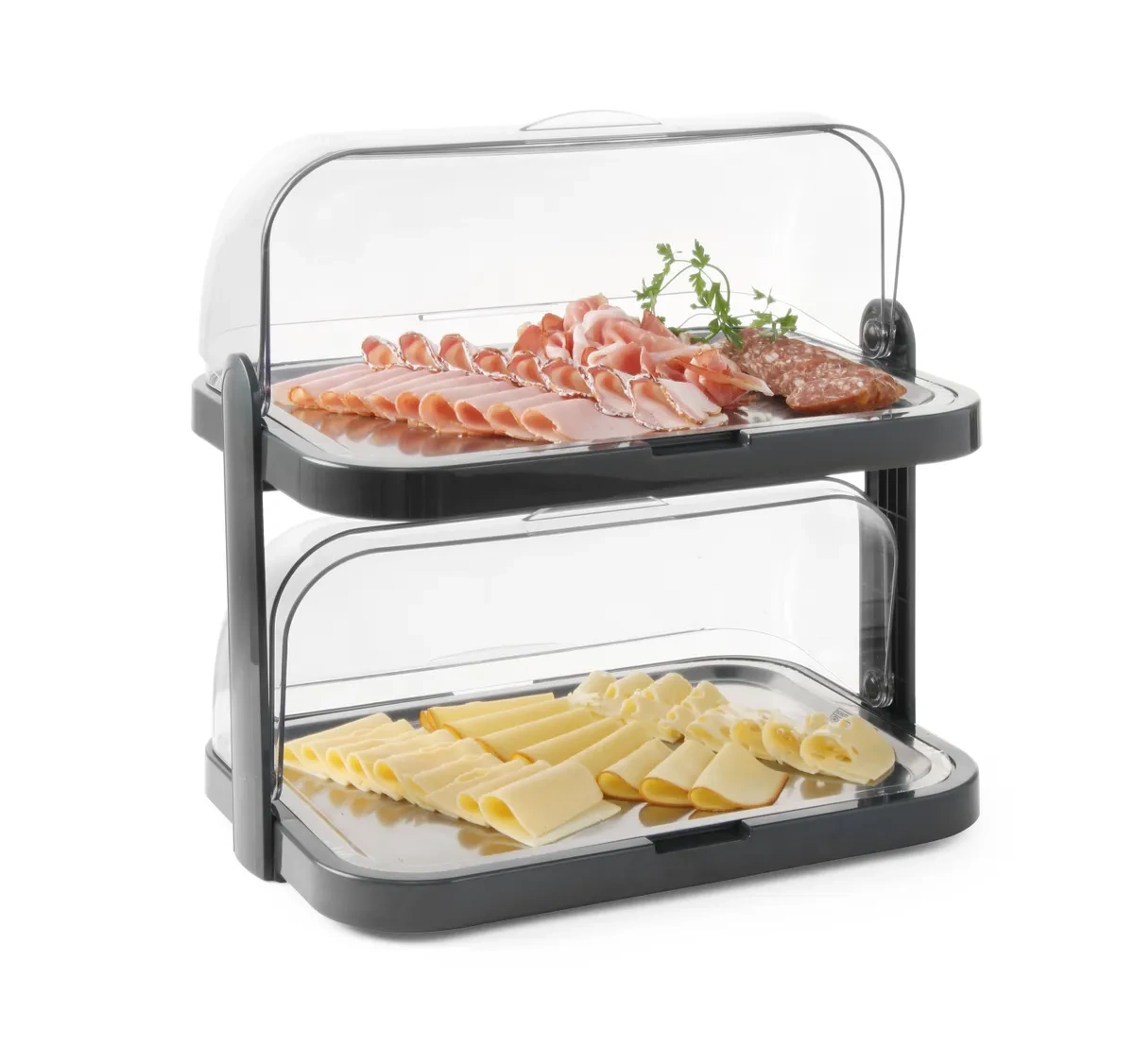 Hűtő vitrin roll-top fedéllel, dupla, sötétszürke, 44x32x(M)44cm | HENDI 871881