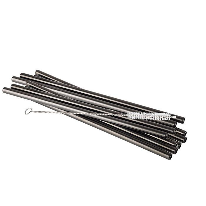 Rozsdamentes acél ivószívószál készlet, 10 darab, fekete szín | APS 93384