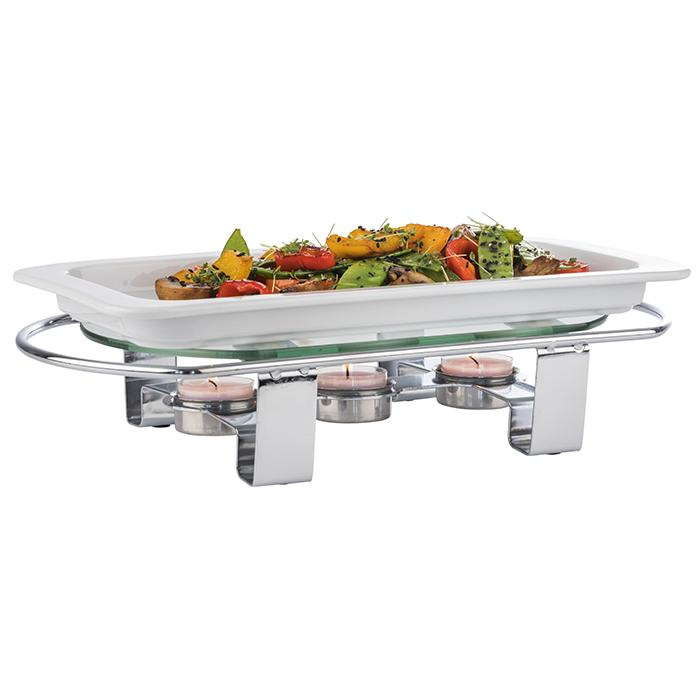 Asztali melegítőteamécsessel, krómozott fém, üveg | APS 35065