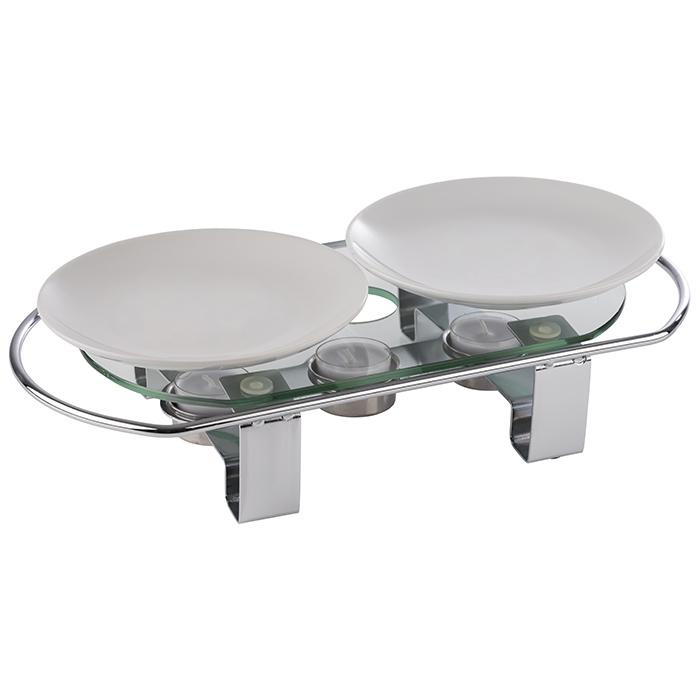 Asztali melegítőteamécsessel, krómozott fém, üveg | APS 35065