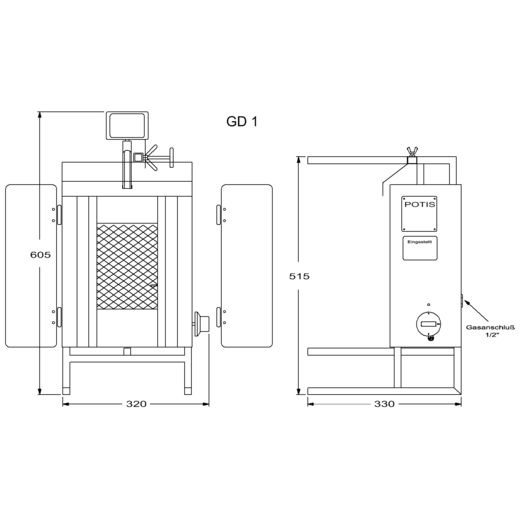 Gyros (kebab) gázüzemű Potis GD-1, legfeljebb 7 kg kapacitás, 3.5 kW, földgázzal (G20) üzemeltetett | POTIS PG1103