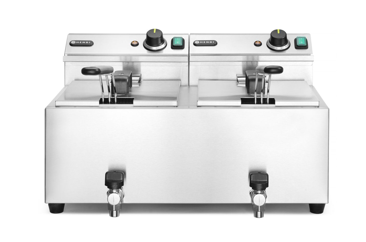 Elektromos 2 medencés olajsütő leeresztő csappal, 2x8 l, 2x3.5 kW | HENDI 209301