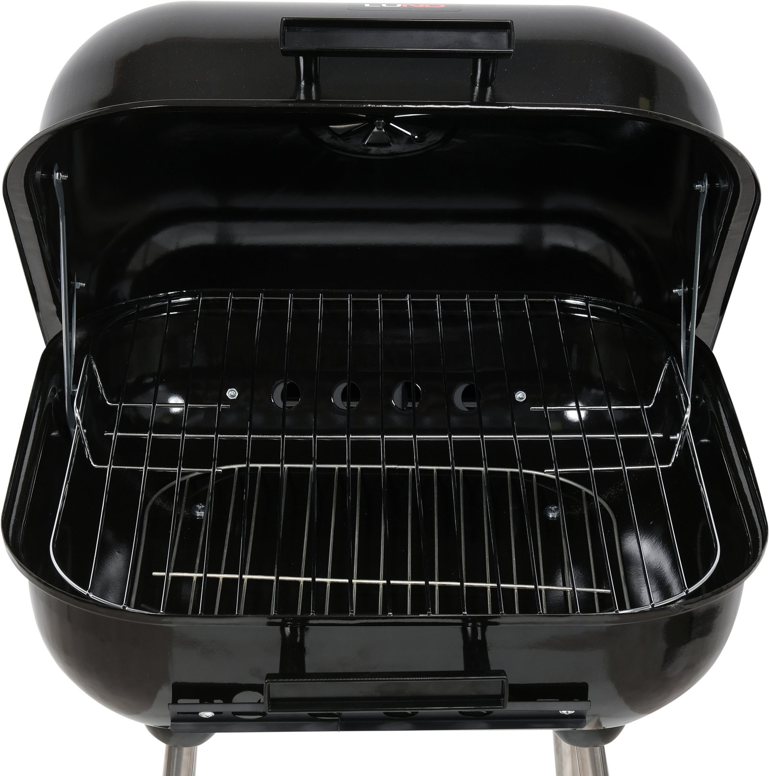 Faszenes grill kerekes állvánnyal, fedéllel, 40x45 cm-es sütőrács | LUND 99904