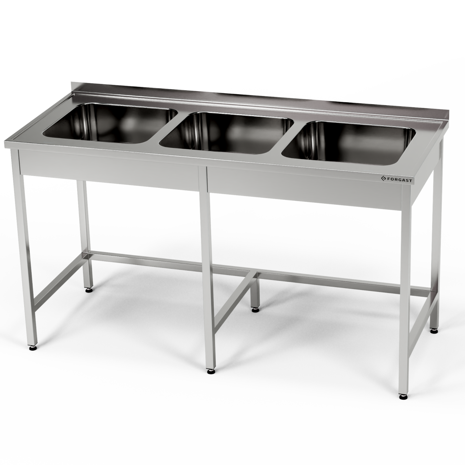 Rozsdamentes acél asztal 3 medencés mosogatóval 260x70x85 cm | FORGAST