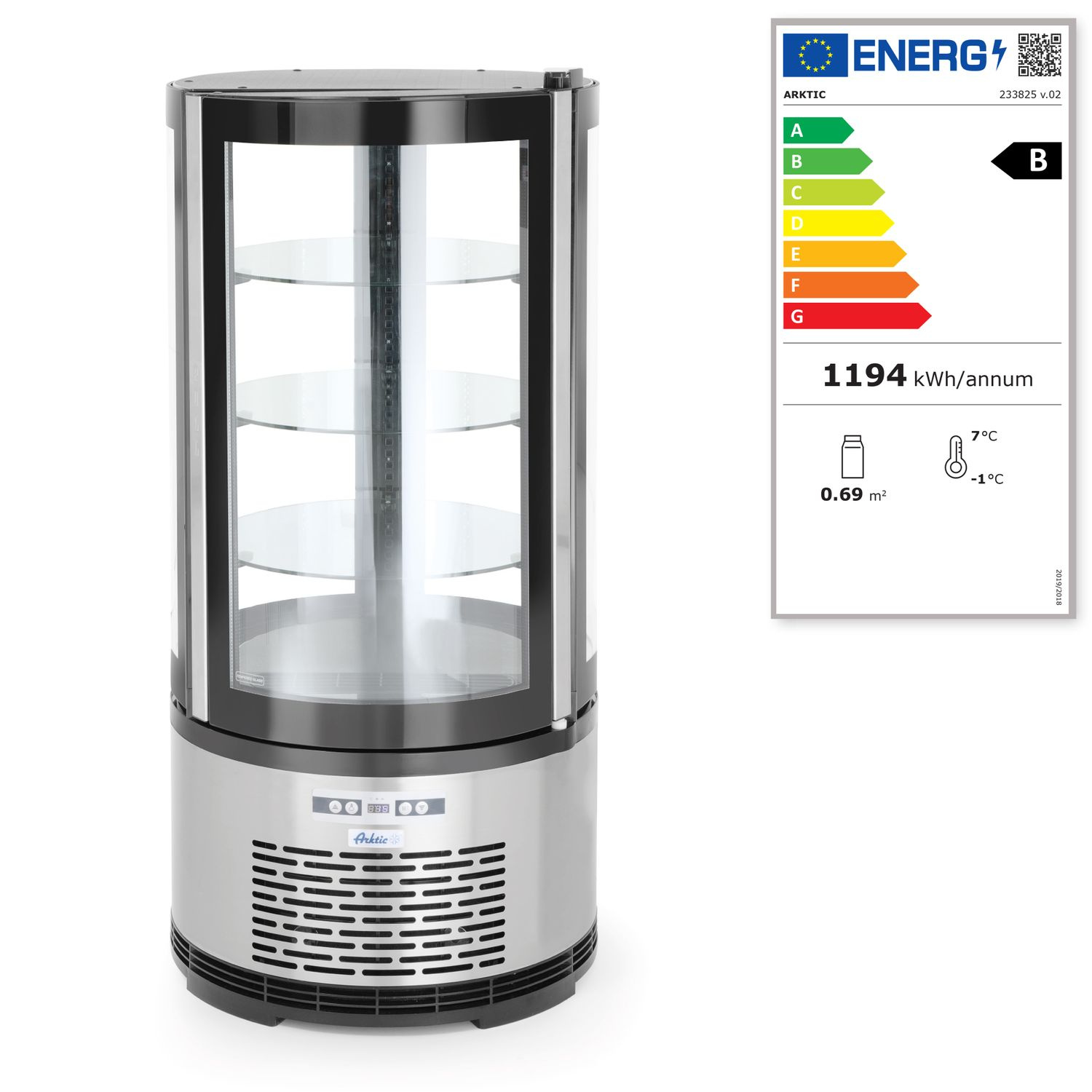 Kerek hűtővitrin 100 l, LED, dinamikus hűtés | ARKTIC 233825