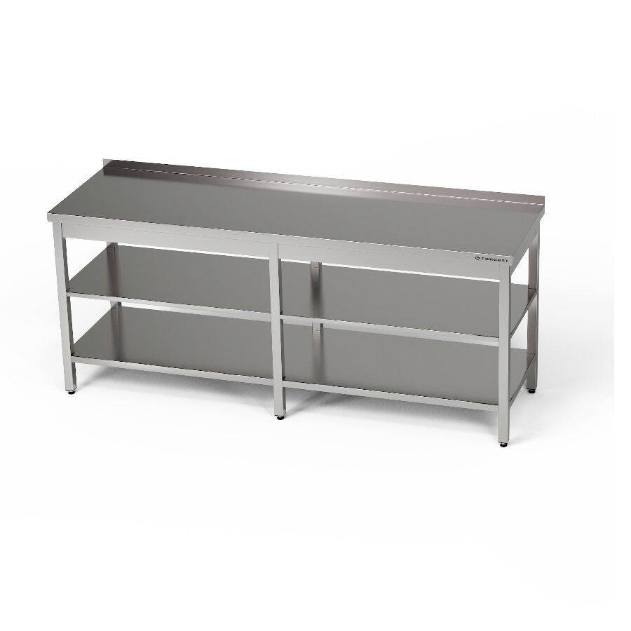 Rozsdamentes munkaasztal két polccal 210x70x85 cm | FORGAST
