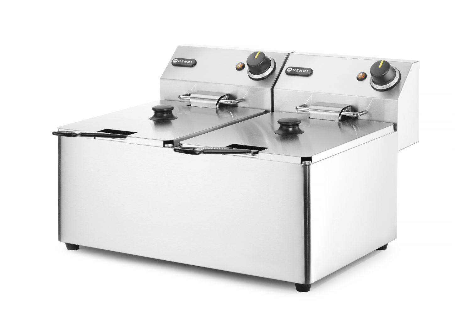 Elektromos olajsütő Kitchen Line 2 medencés, 2x8 l, hidegzóna, 2x3,5 kW | HENDI 205839