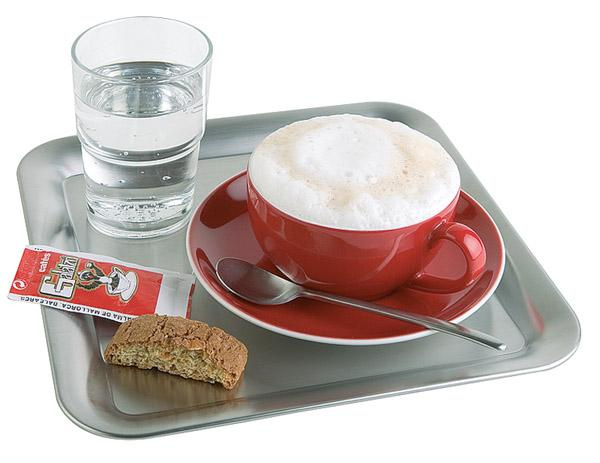 Tálca KAFFEEHAUS ovális, derékszögű sarokkal, felhajtott peremmel, rozsdamentes acél, 23x23x1.5 cm | APS 30119
