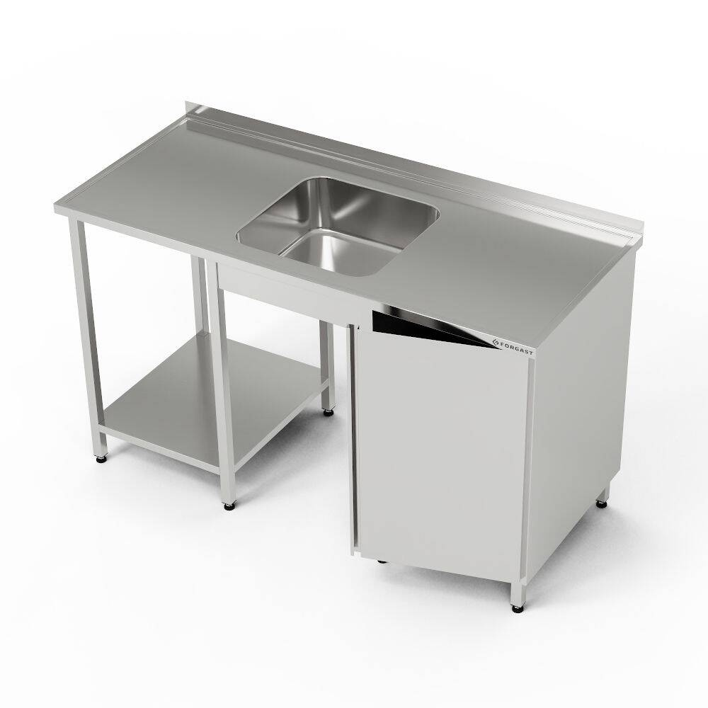Rozsdamentes acél asztal 1 medencés mosogatóval, szekrénnyel és polccal 190x70x85 cm | FORGAST