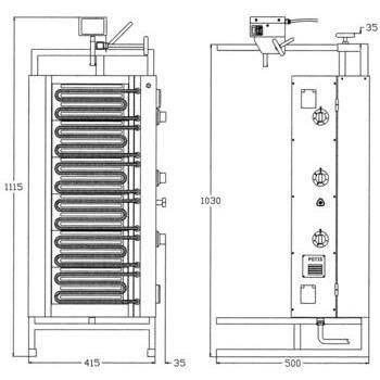 Gyros (kebab) elektromos, 50 kg, 9 kW, 6 fűtőzóna | POTIS E-3