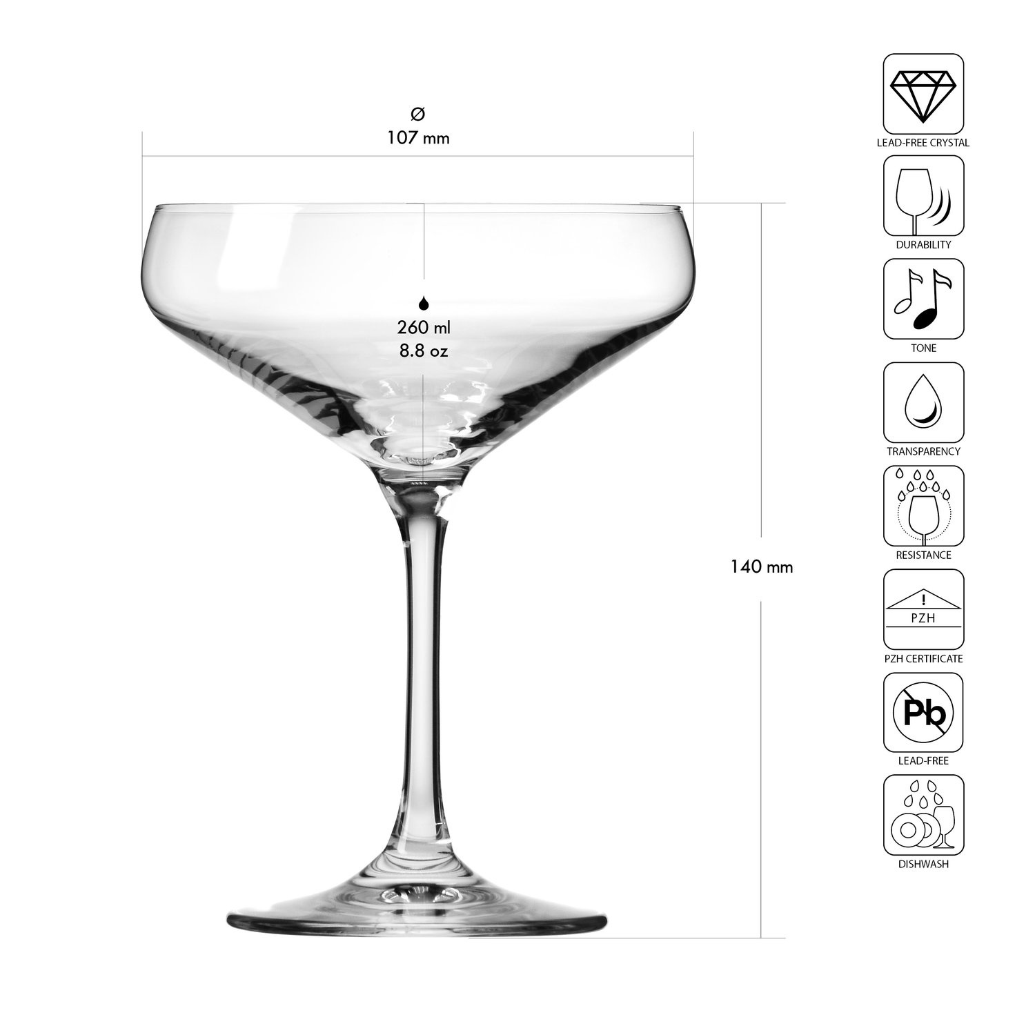 Pohár XNO COUPETTE 260, 260 ml, 6 darabos készlet | KROSNO GLASS F57D494022001010