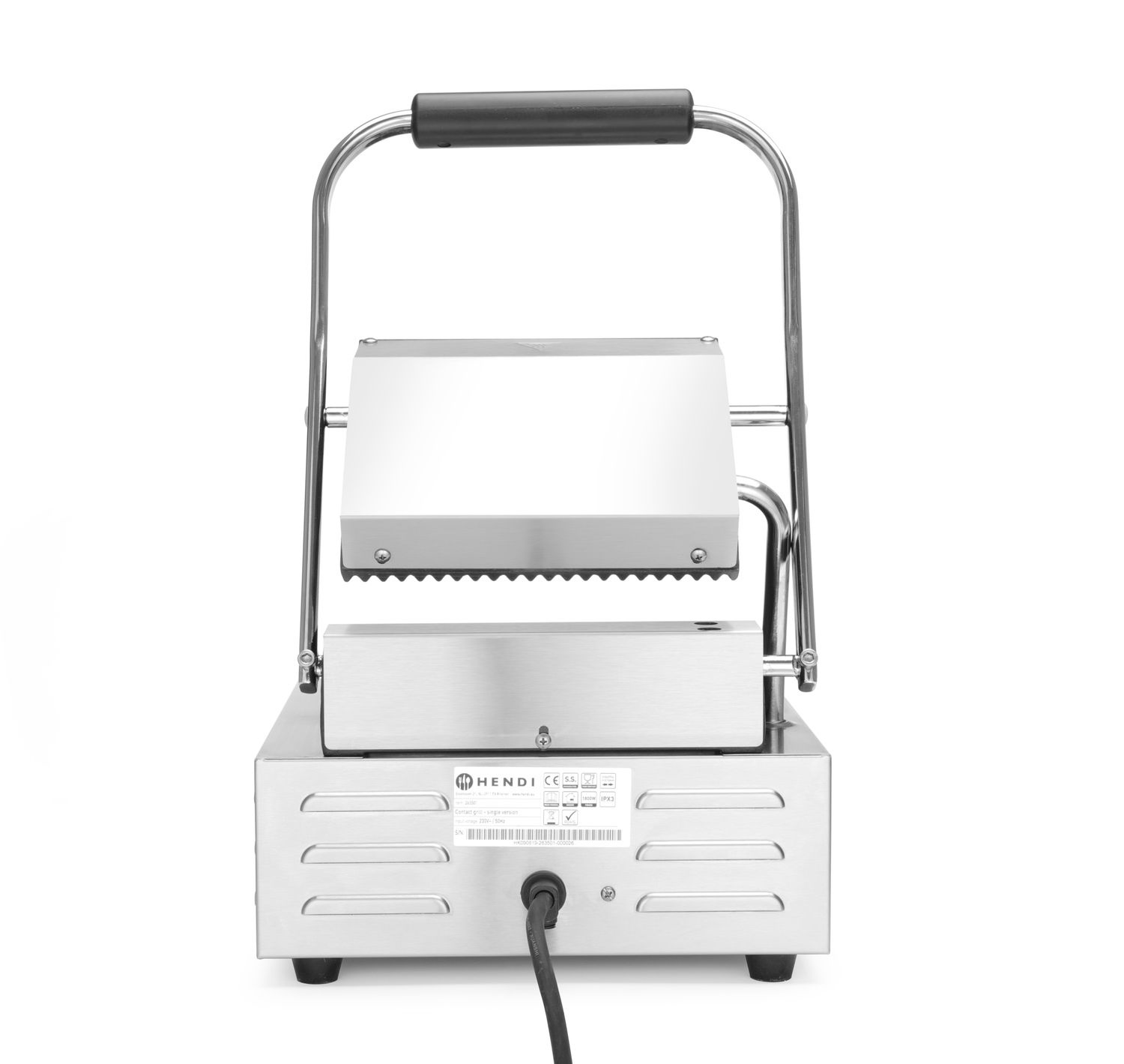 Kontaktgrill egyszeres, bordázott lapok 22x23 cm, 1.8 kW | HENDI 263501