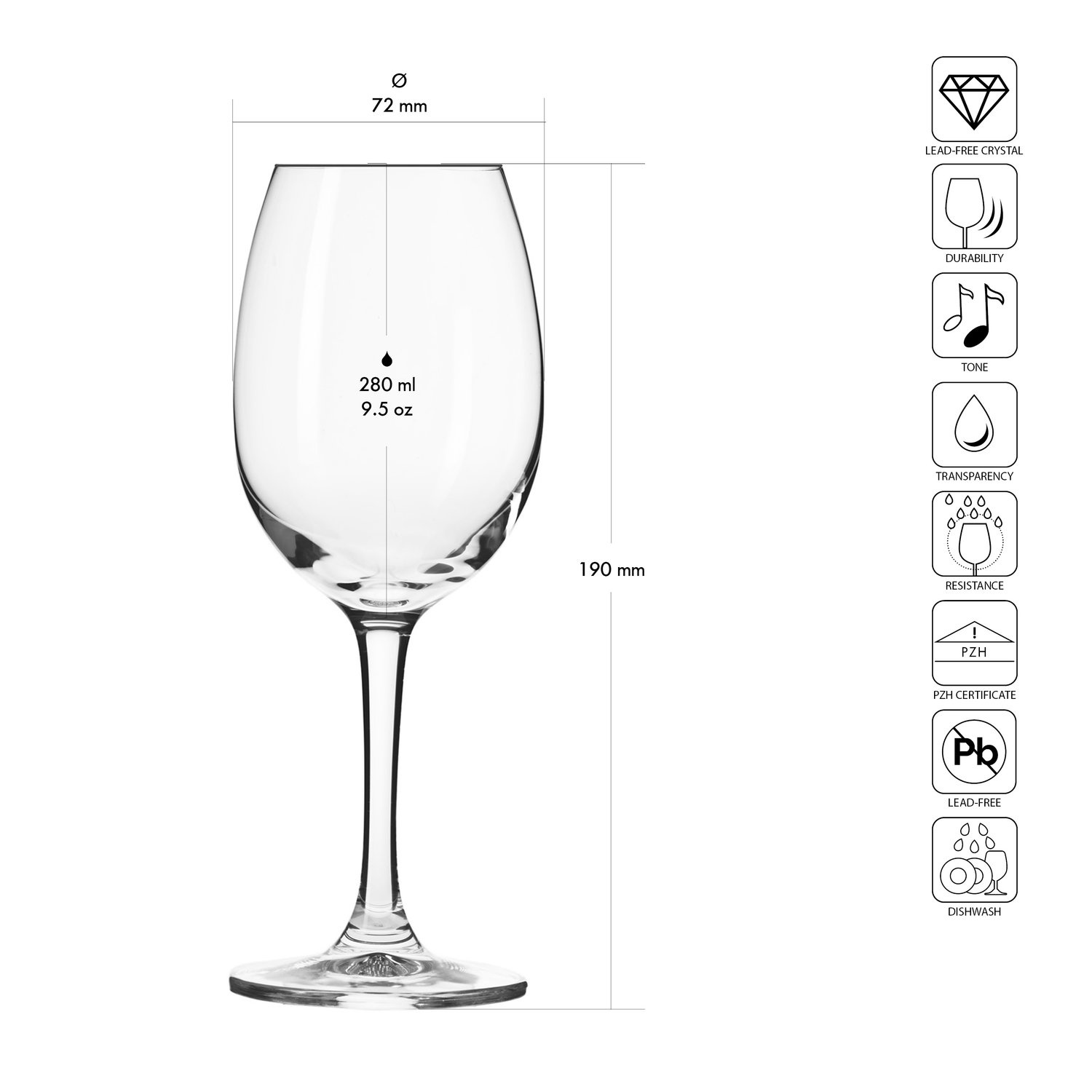 Poharak WINE 280, 280 ml, 6 darabos készlet | KROSNO GLASS F578281024028C20