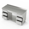 Rozsdamentes munkaasztal 2 db 3 fiókos blokkal és polccal 200x60x85 cm | FORGAST