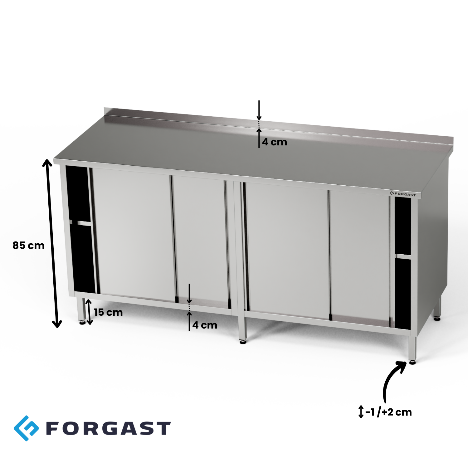Rozsdamentes munkapad 2 szekrénnyel 190x70x85 cm | FORGAST