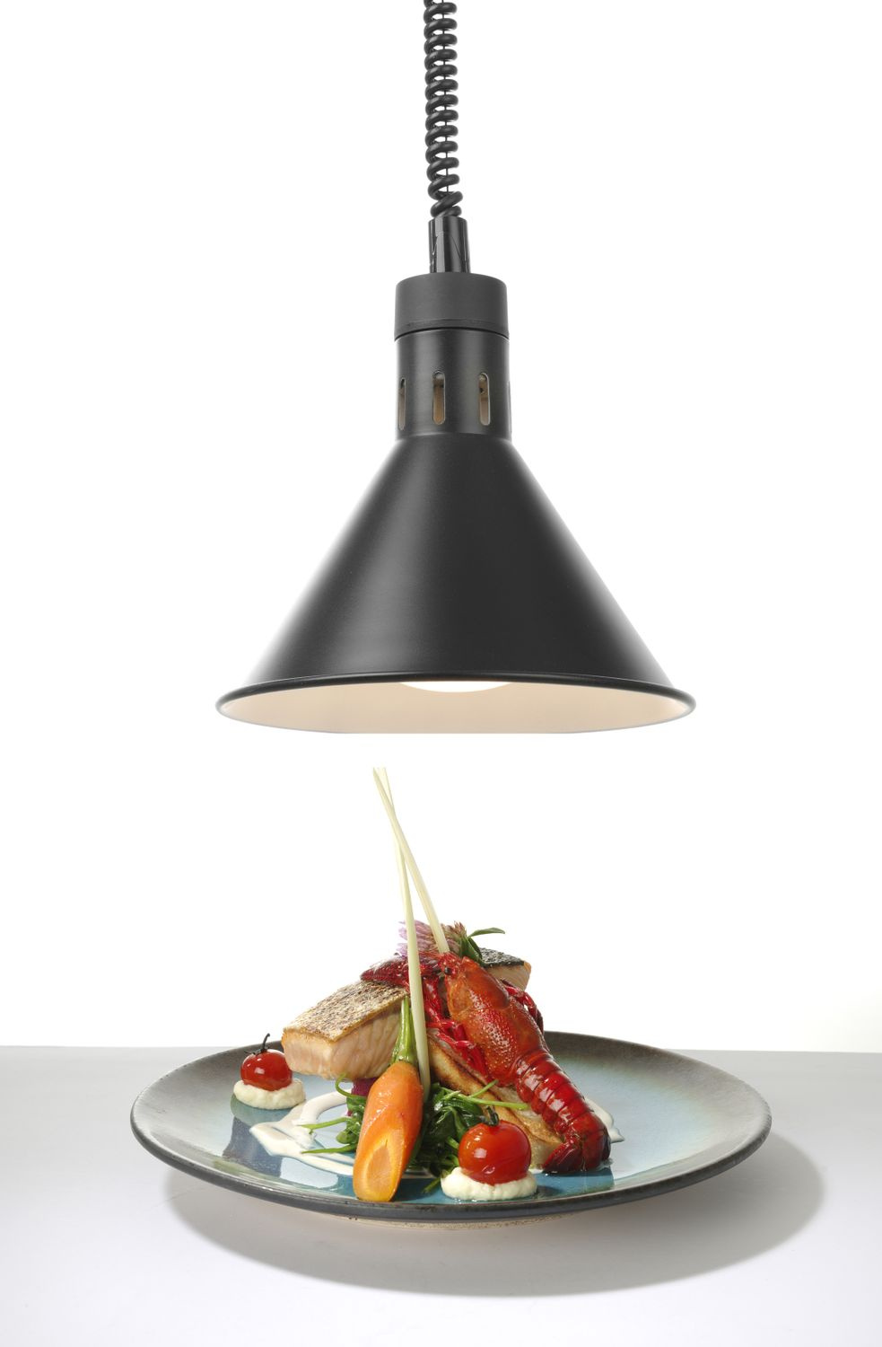 Ételek melegen tartására szolgáló lámpa kúpos, fekete, 0,25 kW, 25 cm | HENDI 273845