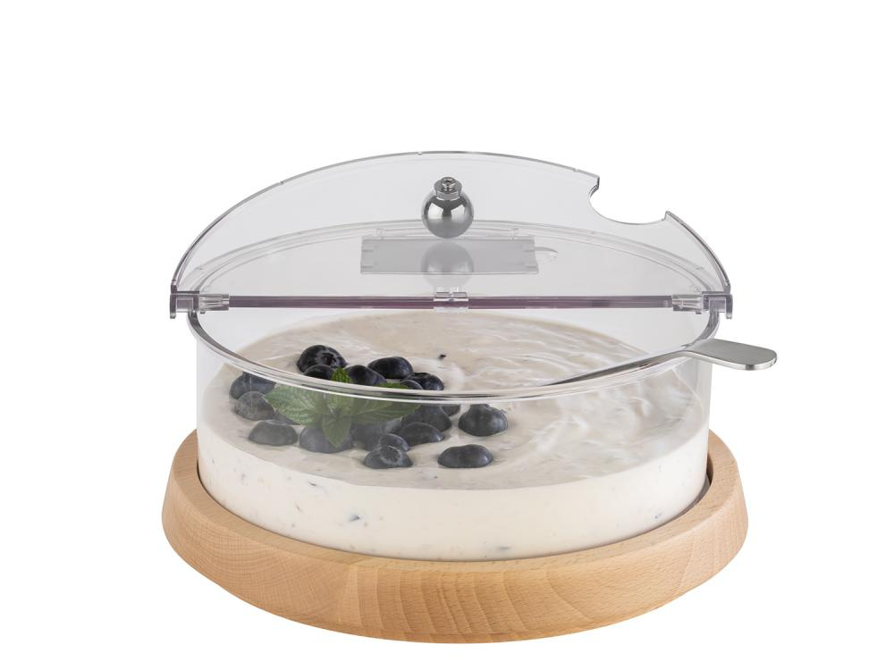 Nagy hűtőtál fa alappal TOP FRESH betéttel és fedővel, 26x15 cm | APS 11817