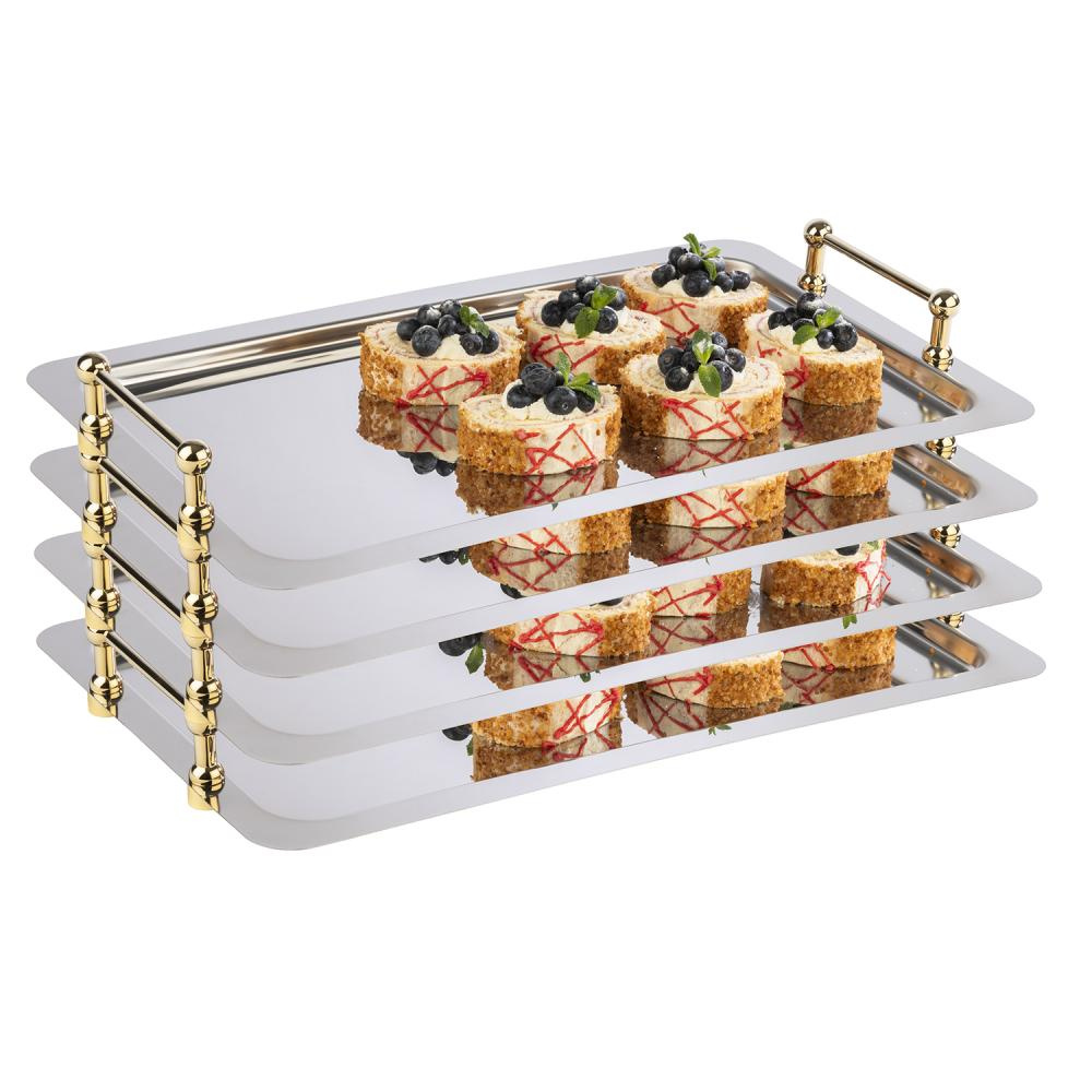 GN 1/1 BUFFET STAR rendszertálca, rozsdamentes acél, aranyozott fogantyúk, 53x32,5x6,5 cm | APS 11155