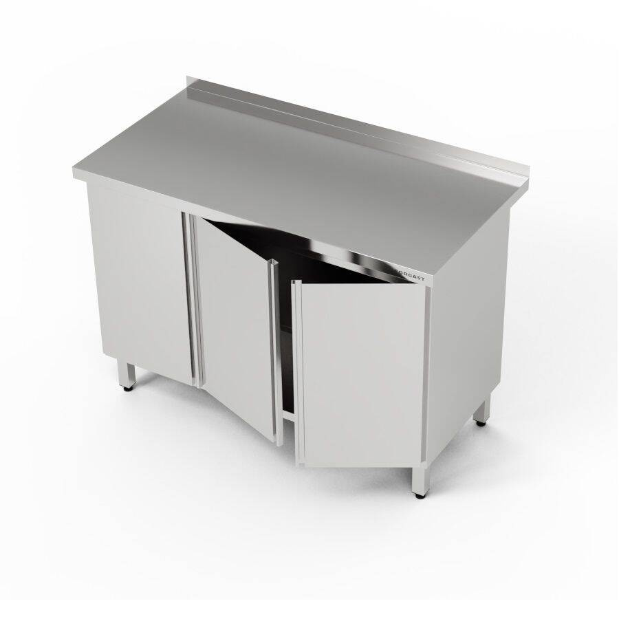 Rozsdamentes acél munkasztal, 3 ajtós, 130x60x85 cm | FORGAST