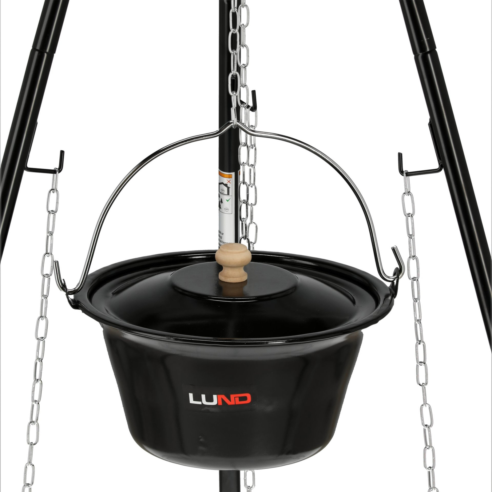 Faszén grill bográccsal, háromlábú állványon, 49 cm átmérőjű ráccsal | LUND 99933