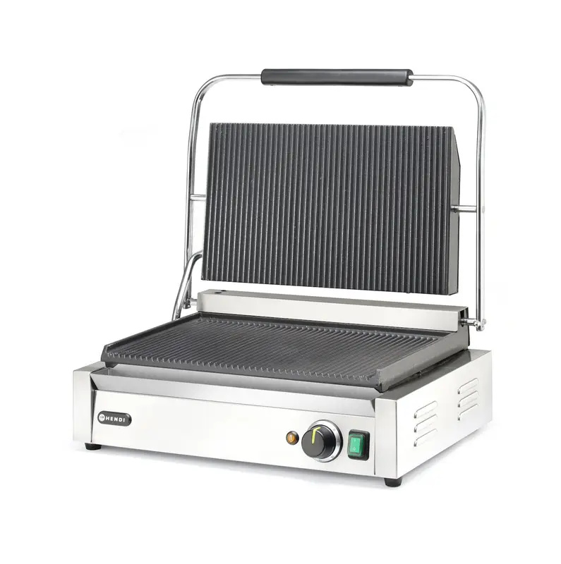 Kontakt panini grill XL, bordázott sütőlapok, 2,7 kW | HENDI 263624