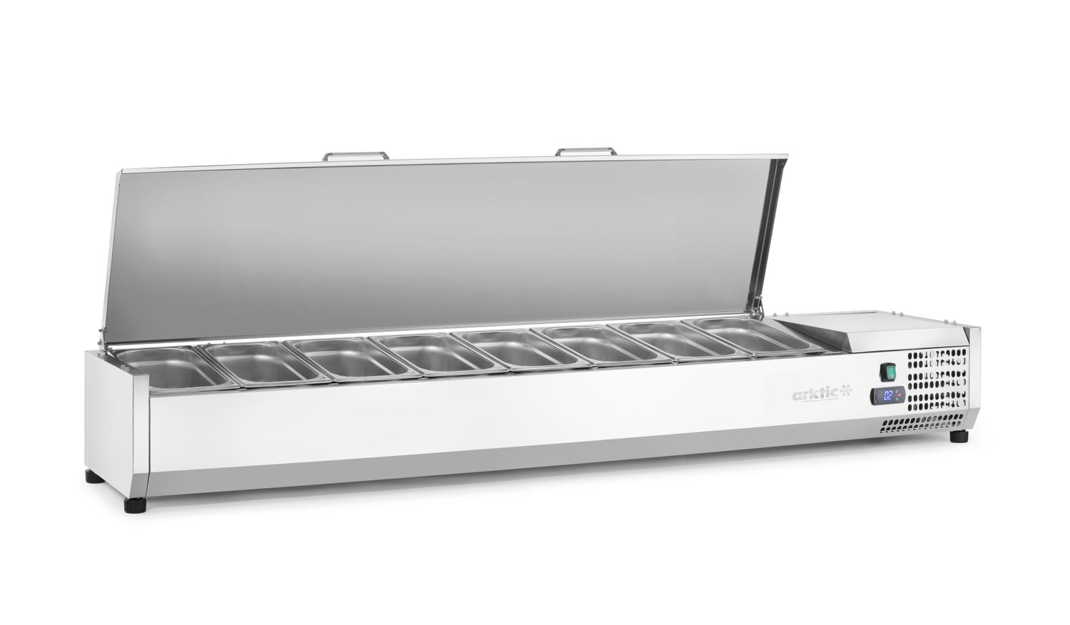 Fedelű hűtött feltétkijelző, 8 x GN 1/3, mélység 15 cm, 0-8°C | ARKTIC 233986