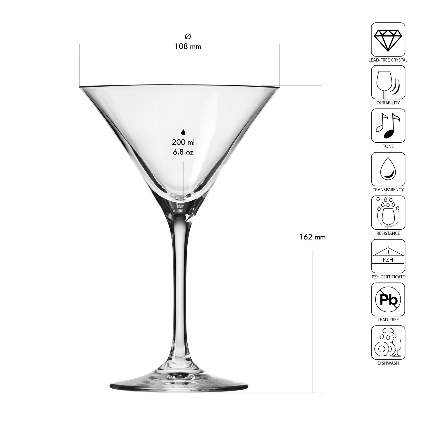 Martinis poharak 200, 200 ml, 6 darabos készlet | KROSNO GLASS F57D477017001010