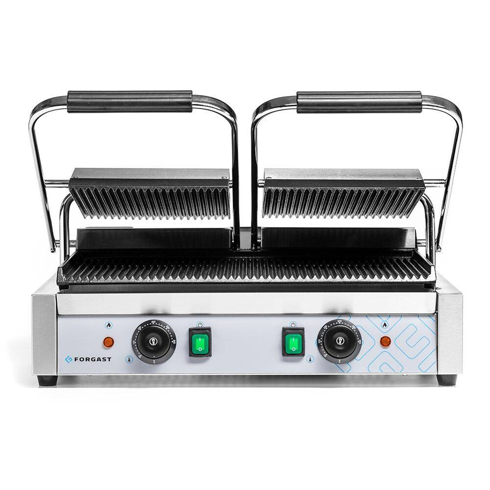 Kontaktgrill dupla, bordázott lapokkal, 3.6 kW | FORGAST FG09202