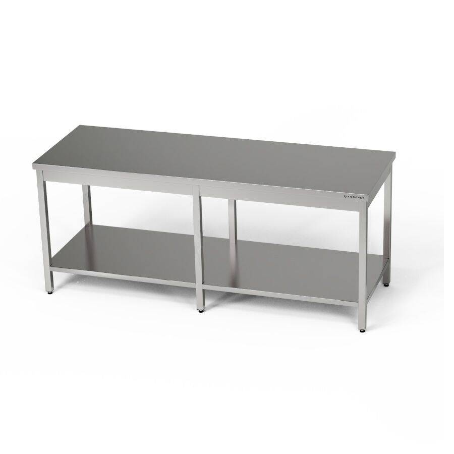 Központi rozsdamentes munkaasztal polccal 200x80x85 cm | FORGAST