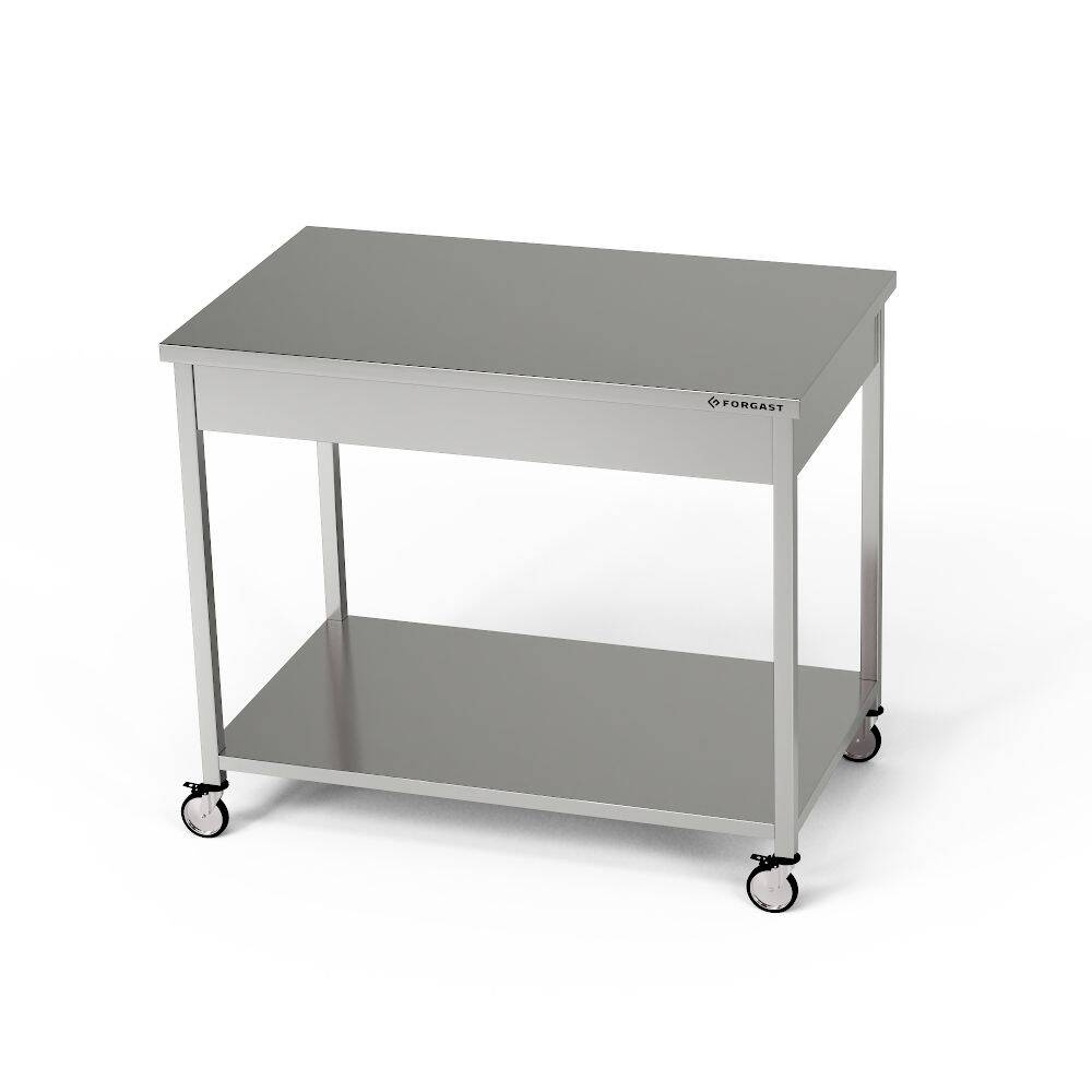 Rozsdamentes munkaasztal polccal, kerekeken 80x70x85 cm | FORGAST