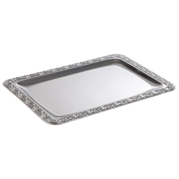 Tálca SCHÖNER ESSEN, díszes peremmel, rozsdamentes acélból, 35x24x1.5 cm | APS 383