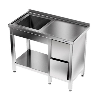 Rozsdamentes acél asztal 1 medencés mosogatóval és fiókos blokk-kal 180x60x85 cm | FORGAST
