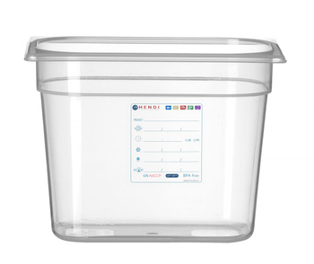 GN 1/4 tárolóedény, 20 cm mély, polipropilénből, HACCP | HENDI 880357