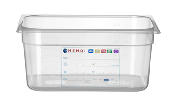 GN 1/2 tárolóedény, mélység 15 cm, polipropilénből, HACCP | HENDI 880166