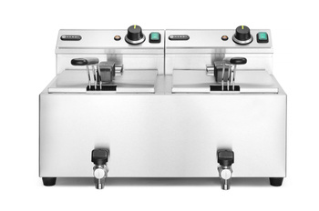 Elektromos 2 medencés olajsütő leeresztő csappal, 2x8 l, 2x3.5 kW | HENDI 209301